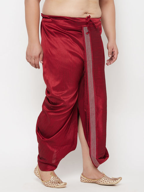 Men's Plus Size Maroon Cotton Blend Thread Work Traditional Dhoti