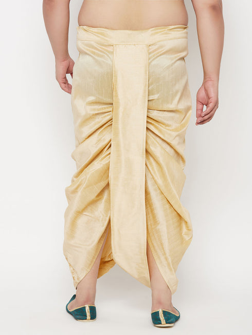 Men's Plus Size Gold Cotton Blend Embroidered Traditional Dhoti