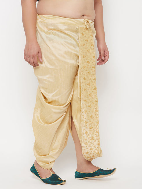 Men's Plus Size Gold Cotton Blend Embroidered Traditional Dhoti