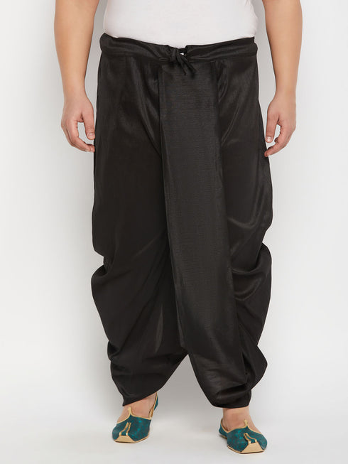 Men's Plus Size Black Cotton Blend Solid Traditional Dhoti