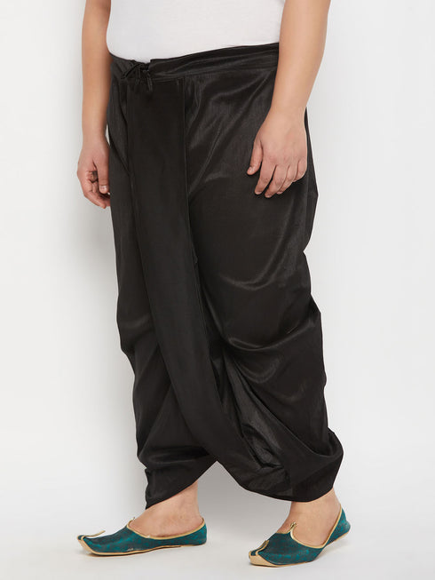 Men's Plus Size Black Cotton Blend Solid Traditional Dhoti