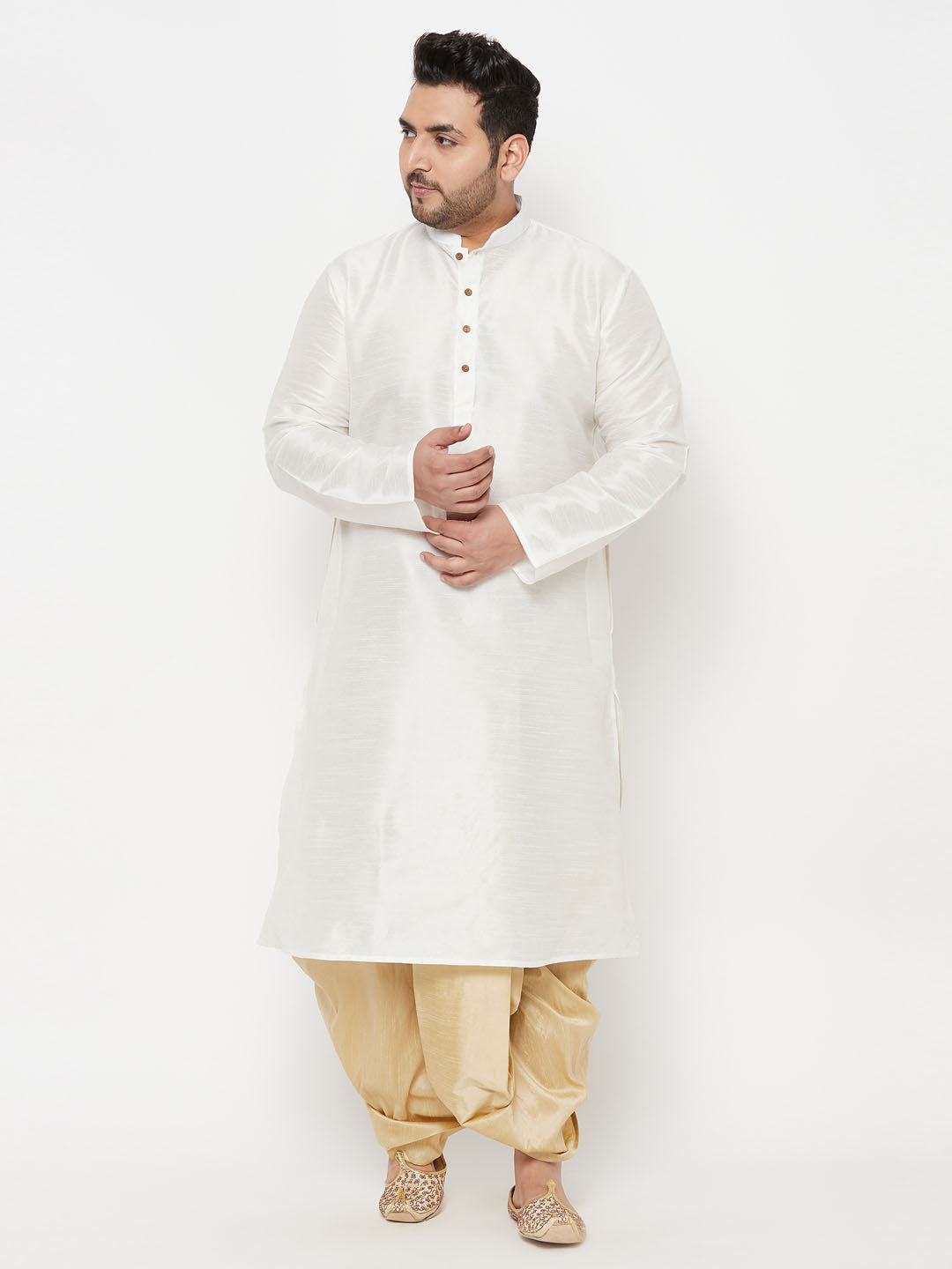 Men's Plus Size Gold Cotton Blend Solid Traditional Dhoti
