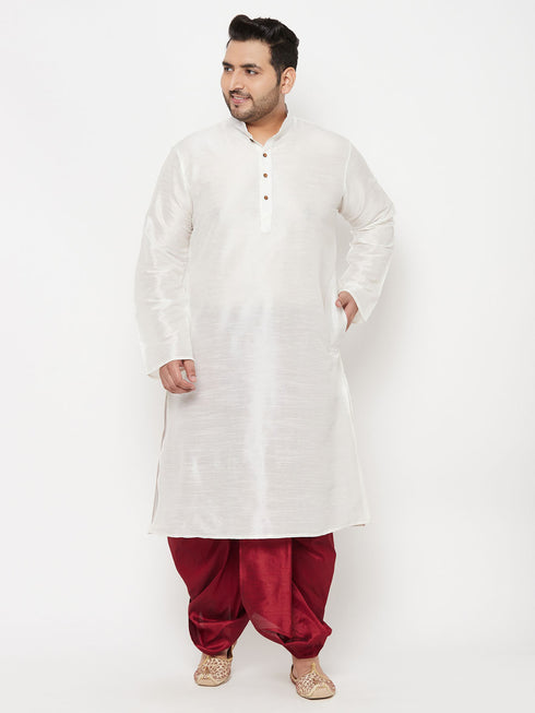 Men's Plus Size Maroon Cotton Blend Solid Traditional Dhoti