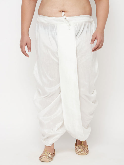 Men's Plus Size White Cotton Blend Solid Traditional Dhoti