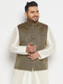 Men's Plus Size Black And Gold Jacquard Nehru Jacket