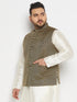 Men's Plus Size Black And Gold Jacquard Nehru Jacket