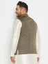 Men's Plus Size Black And Gold Jacquard Nehru Jacket