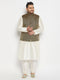Men's Plus Size Black Ethnic Jacket With Cream Silk Blend Kurta And Pant Style Pyjama Set