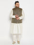 Men's Plus Size Black Ethnic Jacket With Cream Silk Blend Kurta And Pant Style Pyjama Set