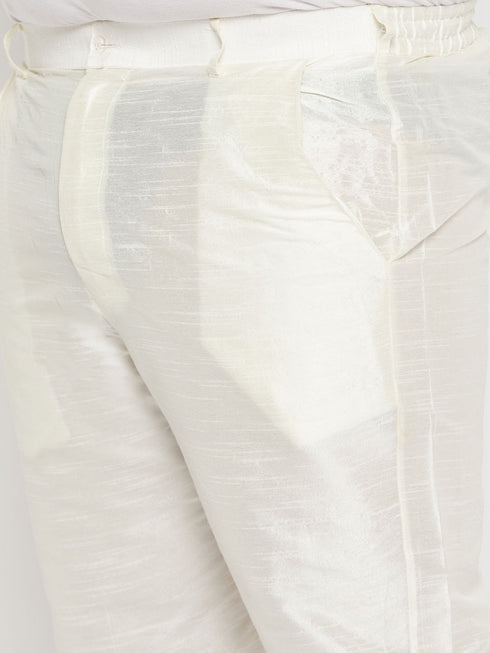 Men's Plus Size Black Ethnic Jacket With Cream Silk Blend Kurta And Pant Style Pyjama Set