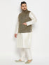 Men's Plus Size Black Ethnic Jacket With Cream Silk Blend Kurta And Pant Style Pyjama Set