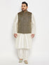 Men's Plus Size Black Ethnic Jacket With Cream Silk Blend Kurta And Pant Style Pyjama Set