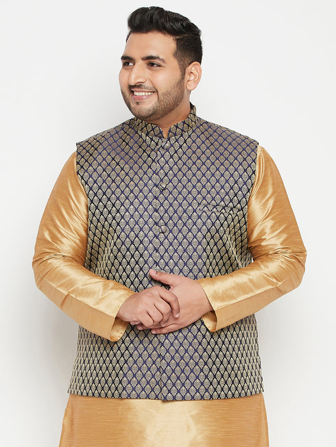 Men's Plus Size Blue Woven Nehru Jacket