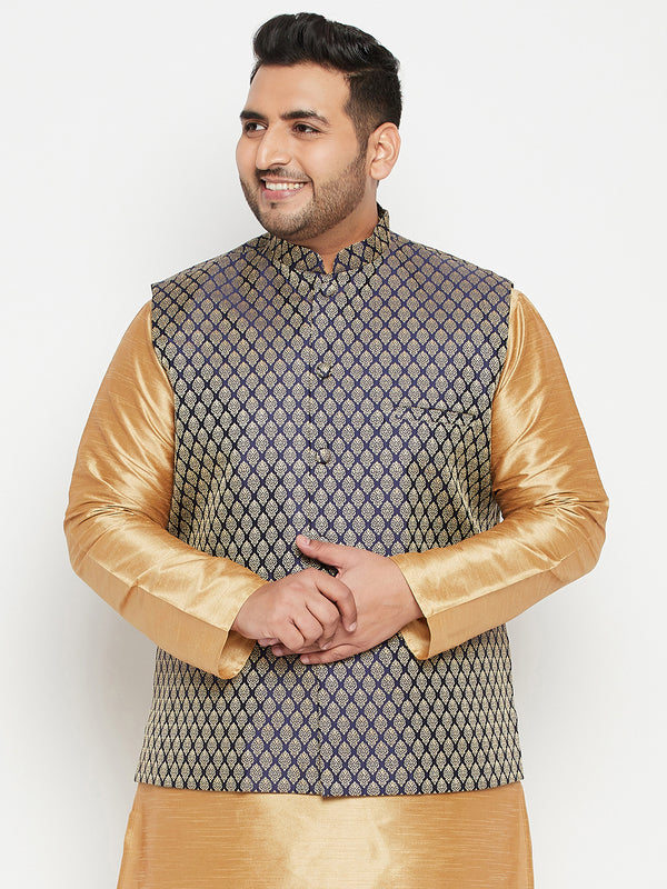 Men's Plus Size Blue Woven Nehru Jacket