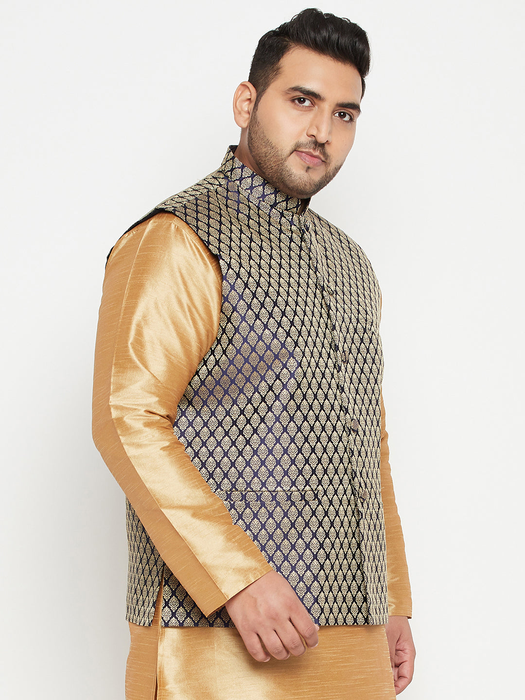 Men's Plus Size Blue Woven Nehru Jacket