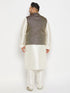 Men's Plus Size Blue Ethnic Jacket With Cream Silk Blend Kurta And Pant Style Pyjama Set