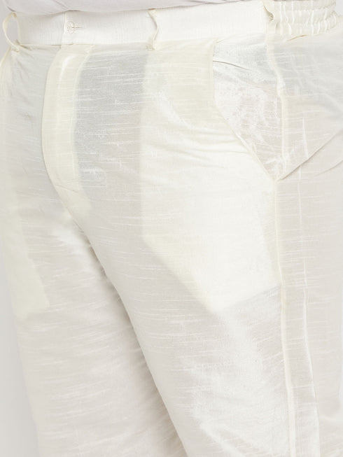 Men's Plus Size Blue Ethnic Jacket With Cream Silk Blend Kurta And Pant Style Pyjama Set