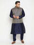 Men's Plus Size Navy Blue Woven Silk Blend Jacket Kurta Pyjama Set