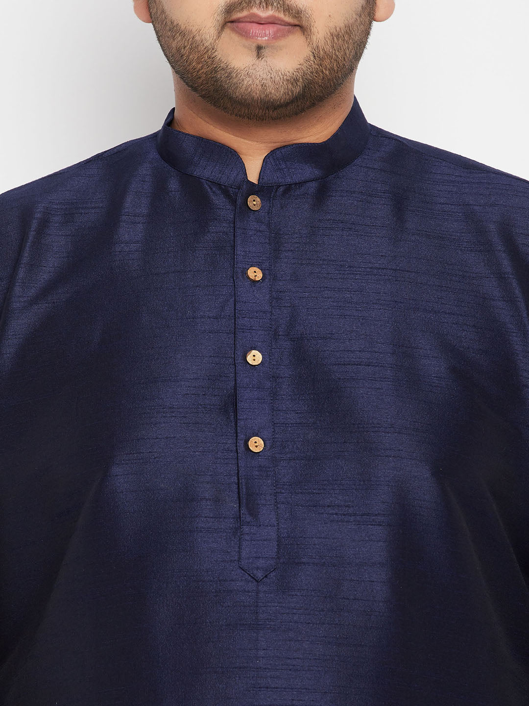 Men's Plus Size Navy Blue Woven Silk Blend Jacket Kurta Pyjama Set