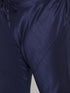 Men's Plus Size Navy Blue Woven Silk Blend Jacket Kurta Pyjama Set