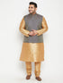 Men's Plus Size Rose Gold And Blue Woven Silk Blend Jacket Kurta Pyjama Set