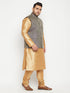 Men's Plus Size Rose Gold And Blue Woven Silk Blend Jacket Kurta Pyjama Set