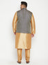 Men's Plus Size Rose Gold And Blue Woven Silk Blend Jacket Kurta Pyjama Set