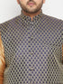 Men's Plus Size Rose Gold And Blue Woven Silk Blend Jacket Kurta Pyjama Set