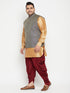 Men's Plus Size Rose Gold, Navy Blue And Maroon Silk Blend Jacket Kurta Dhoti Pant Set
