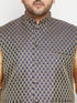Men's Plus Size Rose Gold, Navy Blue And Maroon Silk Blend Jacket Kurta Dhoti Pant Set