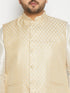 Men's Plus Size Cream And Gold Jacquard Nehru Jacket