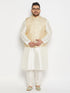 Men's Plus Size Cream Ethnic Jacket With Cream Silk Blend Kurta And Pant Style Pyjama Set