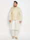Men's Plus Size Cream Ethnic Jacket With Cream Silk Blend Kurta And Pant Style Pyjama Set