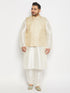Men's Plus Size Cream Ethnic Jacket With Cream Silk Blend Kurta And Pant Style Pyjama Set