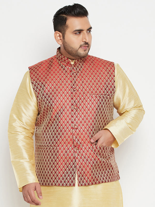 Men's Plus Size Maroon Woven Nehru Jacket