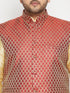 Men's Plus Size Maroon Woven Nehru Jacket