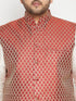 Men's Plus Size Cream And Maroon Silk Blend Jacket Kurta Pyjama Set