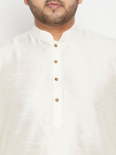 Men's Plus Size Cream And Maroon Silk Blend Jacket Kurta Pyjama Set