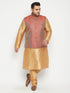 Men's Plus Size Rose Gold And Maroon Woven Silk Blend Jacket Kurta Pyjama Set