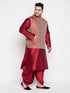 Men's Plus Size Maroon Woven Silk Blend Jacket And Maroon Silk Blend Kurta Dhoti Set