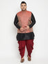 Men's Plus Size Black And Maroon Silk Blend Jacket With Kurta Dhoti Pant Set