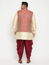 Men's Plus Size Gold And Maroon Silk Blend Jacket Kurta Dhoti Pant Set