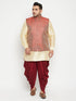 Men's Plus Size Gold And Maroon Silk Blend Jacket Kurta Dhoti Pant Set