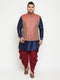 Men's Plus Size Navy Blue And Maroon Silk Blend Jacket Kurta Dhoti Pant Set