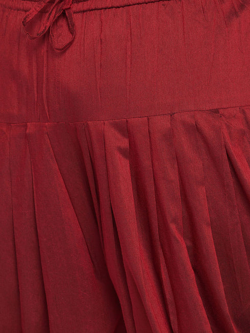 Men's Plus Size Rose Gold And Maroon Silk Blend Jacket Kurta Dhoti Pant Set