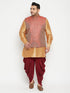 Men's Plus Size Rose Gold And Maroon Silk Blend Jacket Kurta Dhoti Pant Set