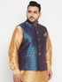 Men's Plus Size Blue Zari Weaved Nehru Jacket