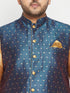 Men's Plus Size Blue Zari Weaved Nehru Jacket