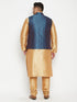 Men's Plus Size Blue Zari Weaved Nehru Jacket With Kurta Pyjama Set