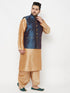 Plus Men's Blue Zari Weaved Nehru Jacket With Kurta Dhoti Set